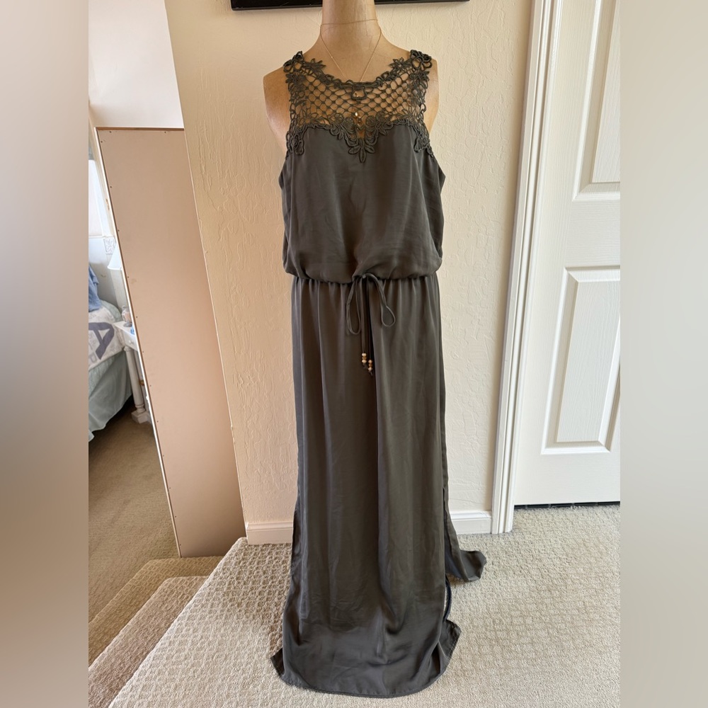 Gorgeous Forest Green Long Slitted Dress, Size XL, Excellent Condition!